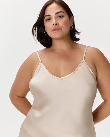 100% Washable Silk Slip Dress - 1X / Champagne