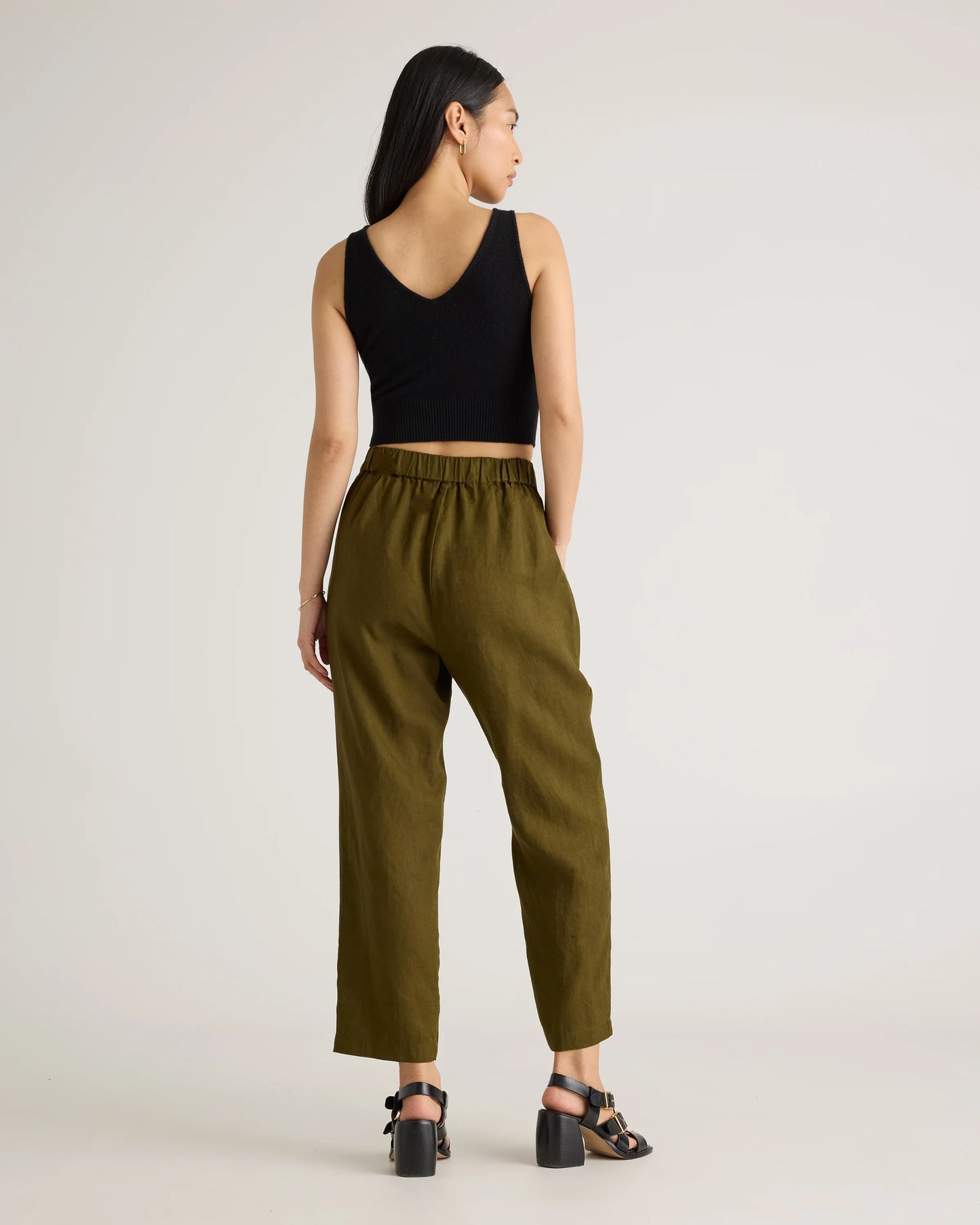 100% European Linen Tapered Ankle Pants - XS / Blue Pinstripe
