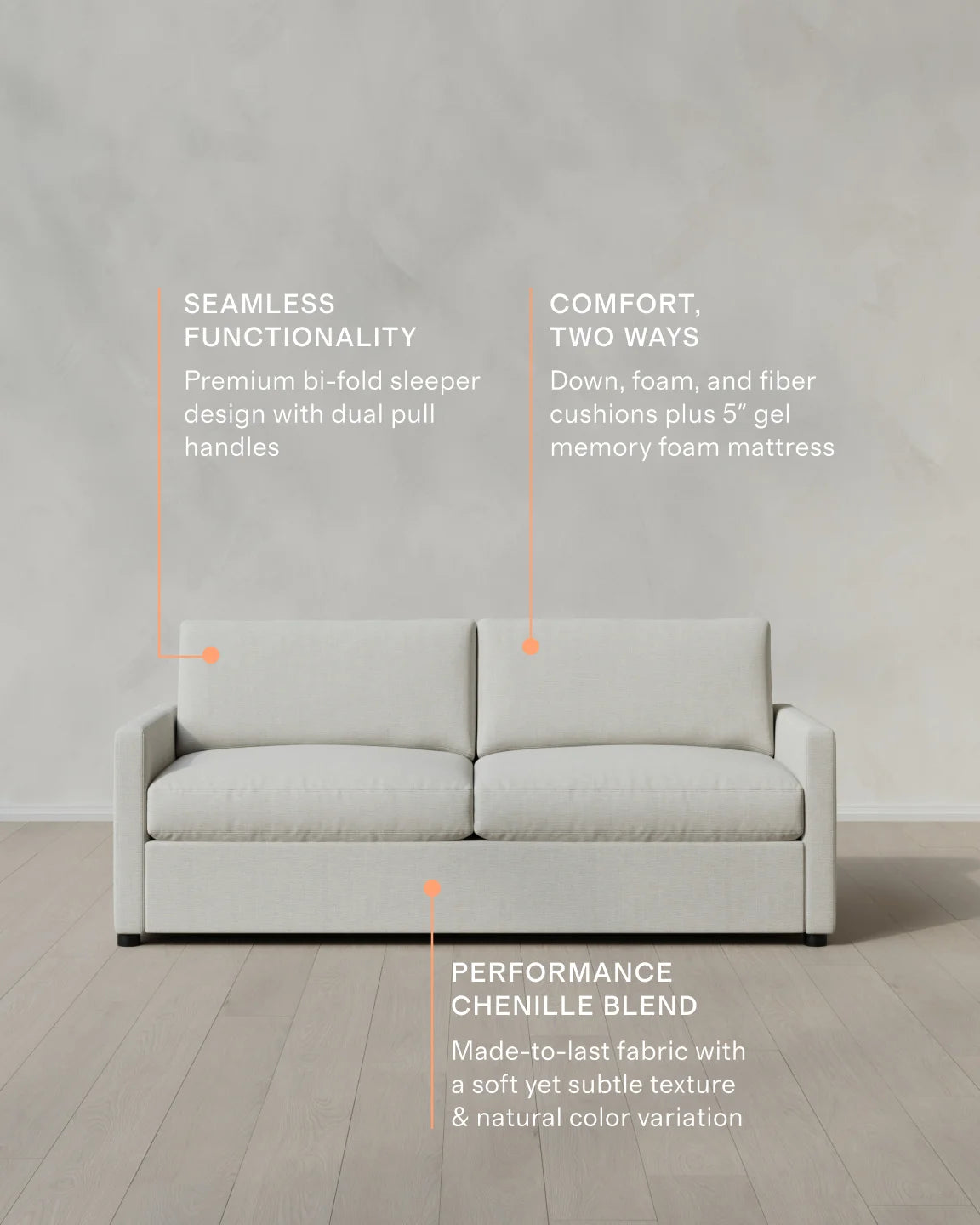 Brennan Sleeper Sofa in Performance Chenille Linen Blend - Queen / Snow