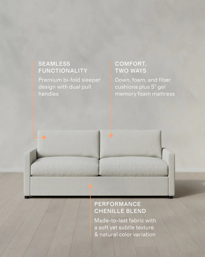 Brennan Sleeper Sofa in Performance Chenille Linen Blend - Queen / Snow