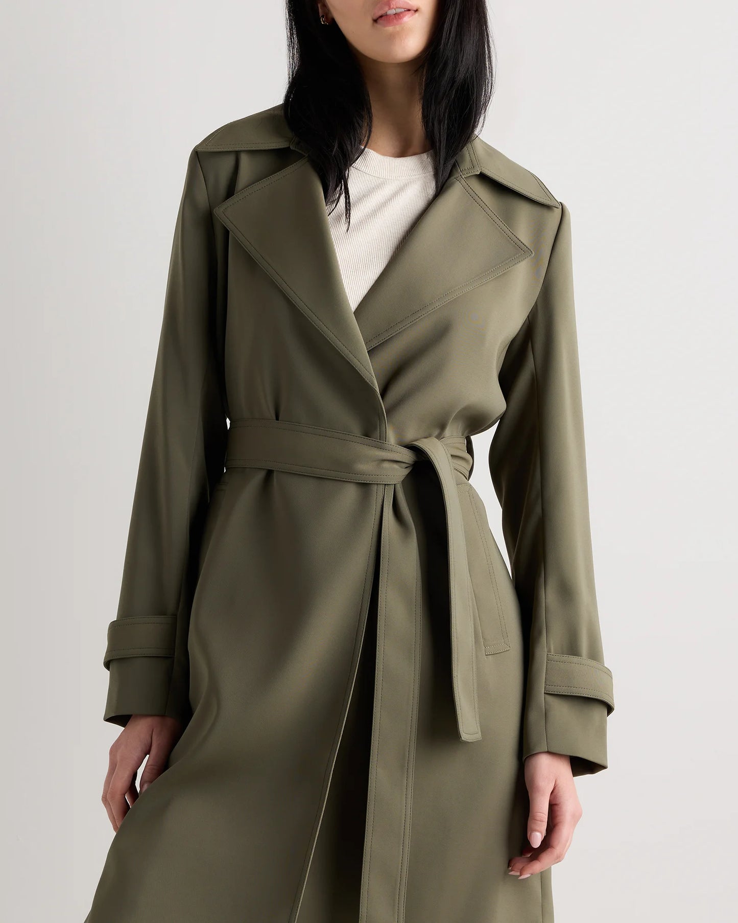 Stretch Crepe Trench Coat - XS / Olive