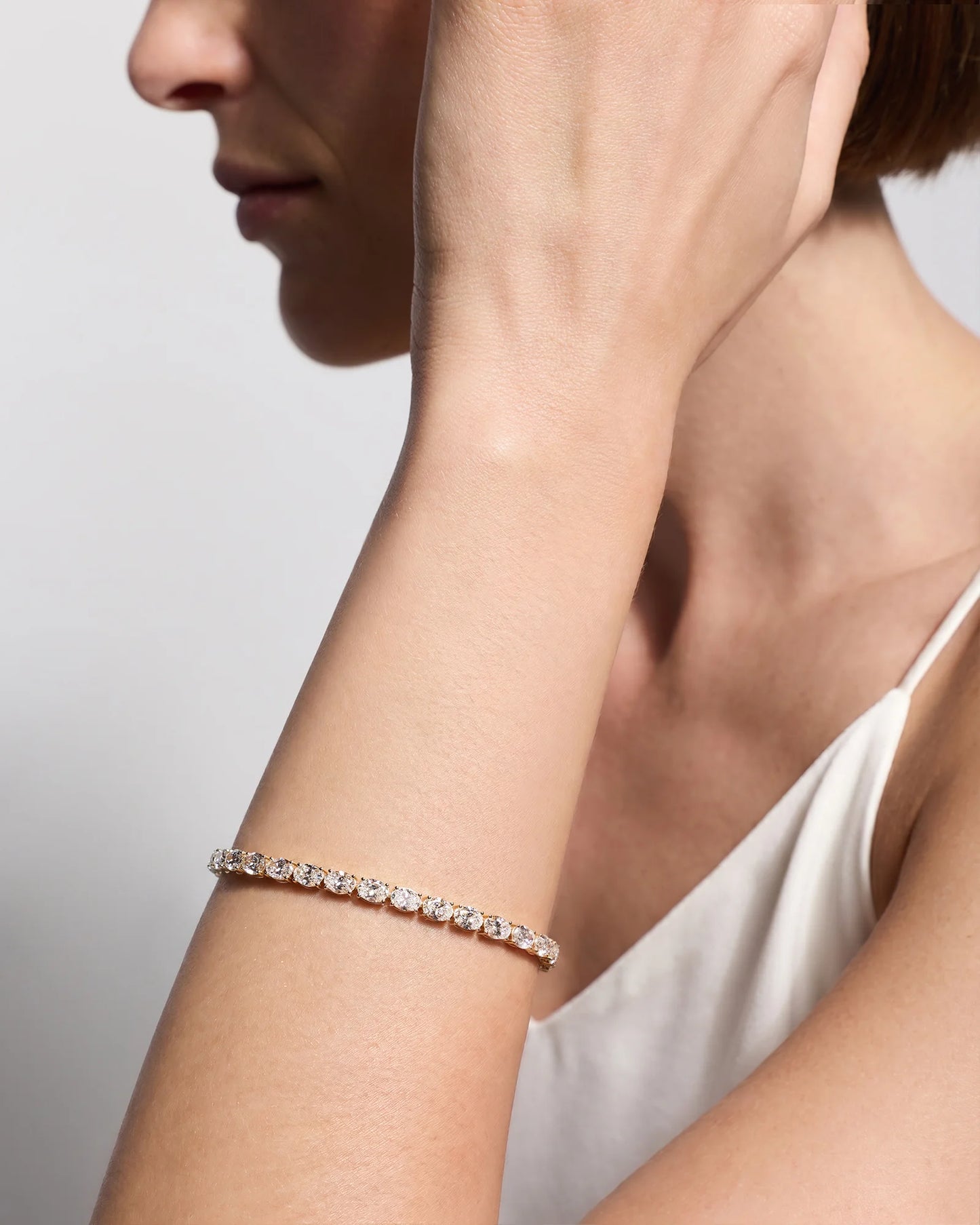 14K Gold Lab Grown Diamond East-West Oval Tennis Bracelet - 10ctw - 6.5" / Yellow Gold