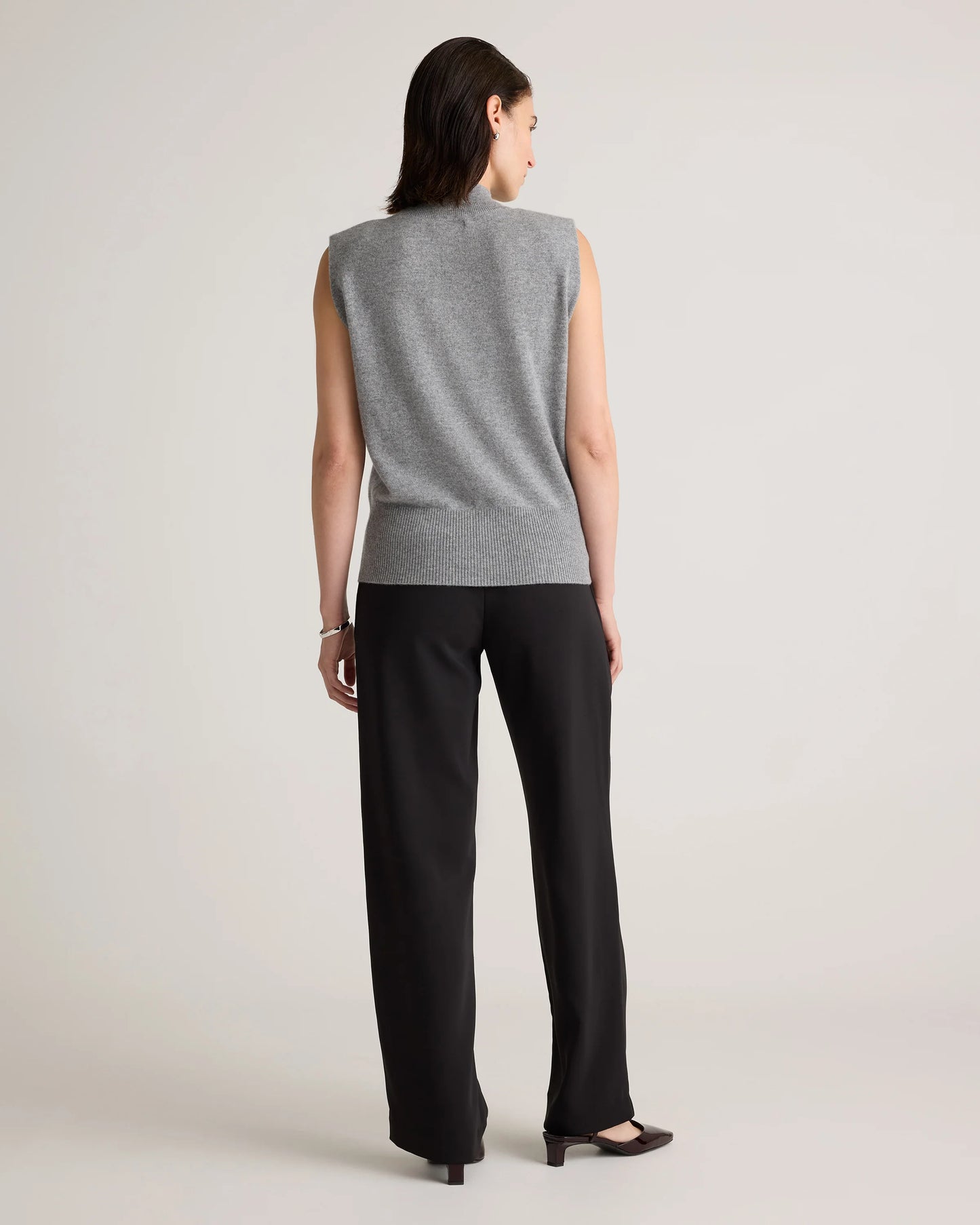 Mongolian Cashmere Padded-Shoulder Sweater Tank - XS / Heather Grey