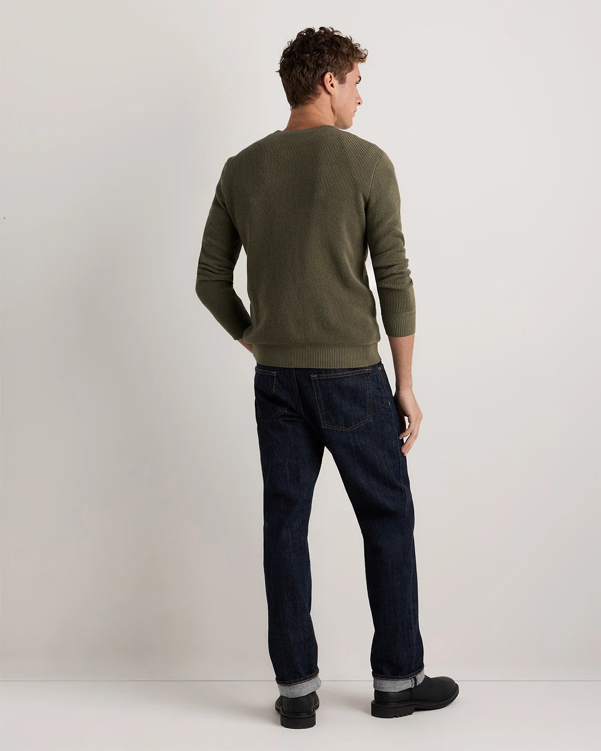 Organic Cotton Cashmere Waffle Crewneck Sweater - S / Bayberry Olive