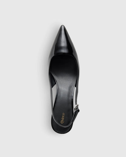 Italian Leather 55mm Slingback Pump - 5 / Black Patent