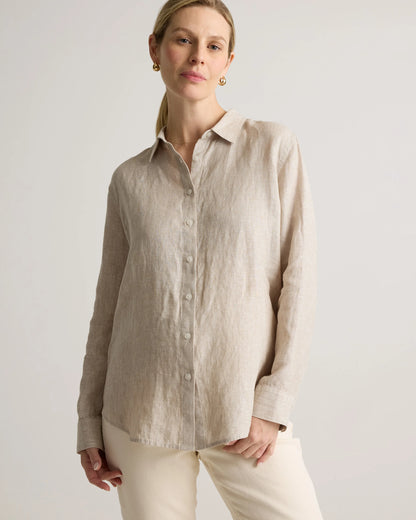 100% European Linen Maternity Long Sleeve Shirt - XS / Blue Pinstripe