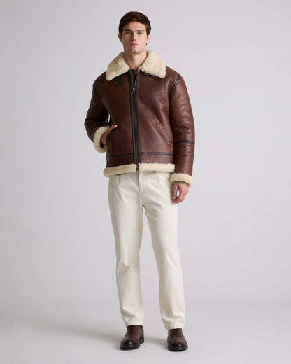 100% Shearling Bomber Jacket - S / Dark Brown