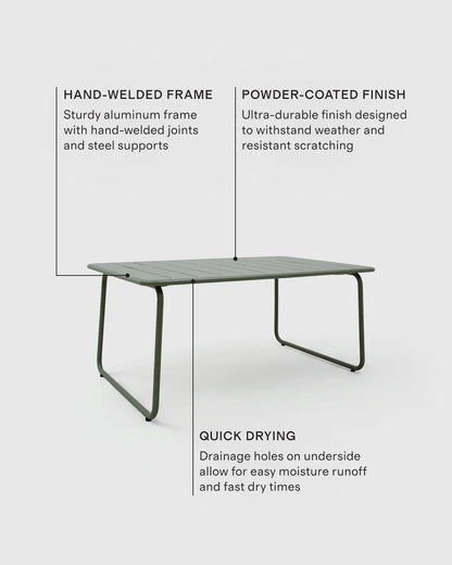 Powder-Coated Aluminum Outdoor Dining Table - One Size / Sage Green