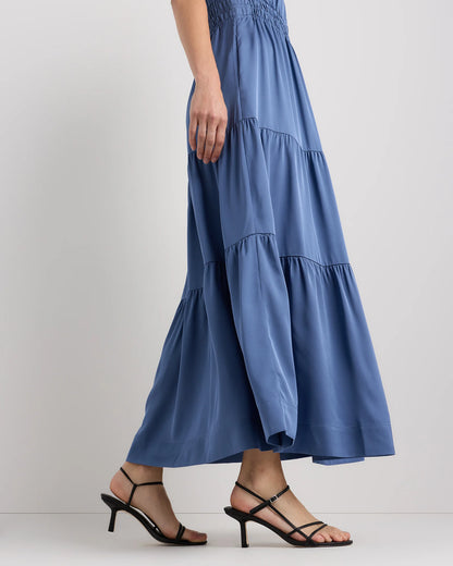 Washable Stretch Silk Tiered Maxi Dress - XS / Navy