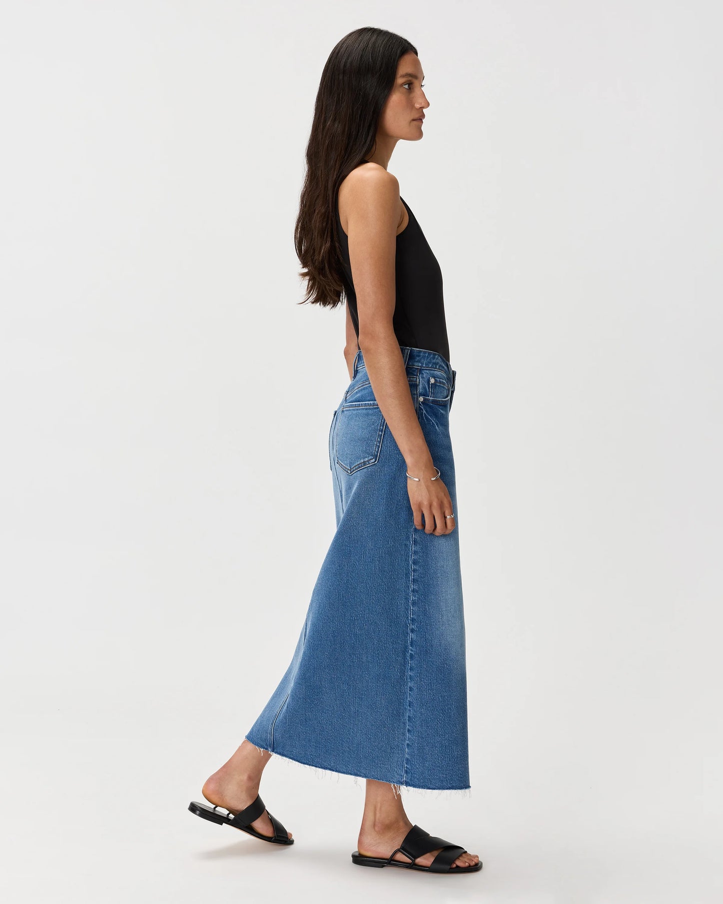 Stretch Denim 5-Pocket Midi Skirt - 24 / Obsidian Blue