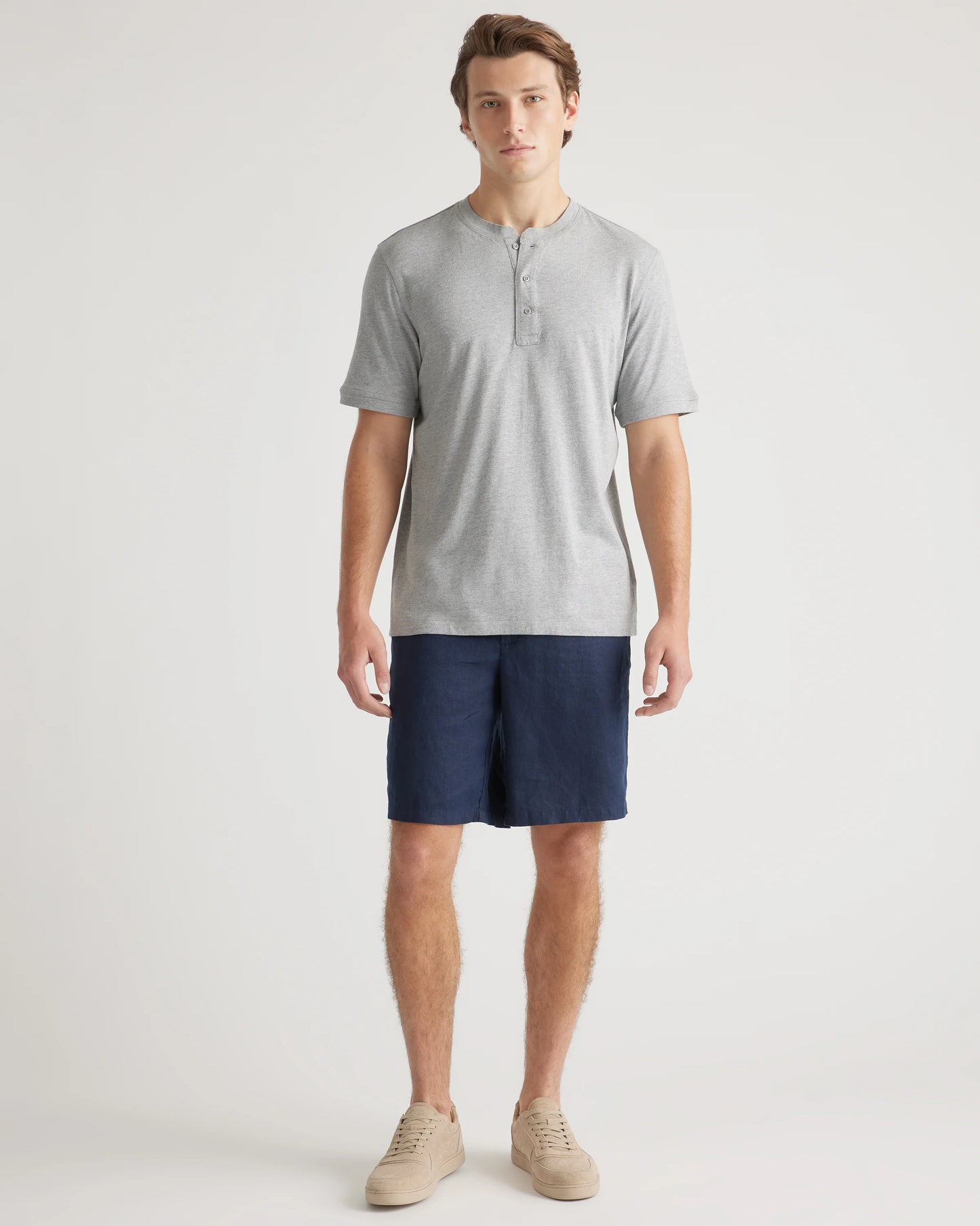 Cotton Modal Short Sleeve Henley Tee - S / Heather Grey