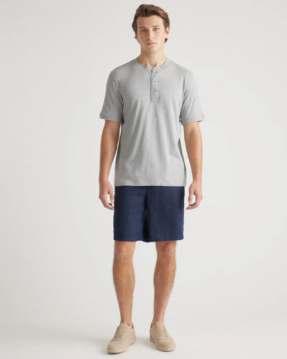 Cotton Modal Short Sleeve Henley Tee - S / Heather Grey