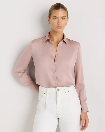 Washable Stretch Silk Blouse - XS / Moonstone Blue