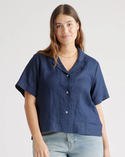 100% European Linen Short Sleeve Shirt - XS / Moonstone Blue