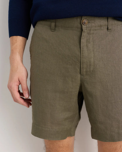 100% European Linen Trouser Shorts - 7" - S / Bayberry Olive