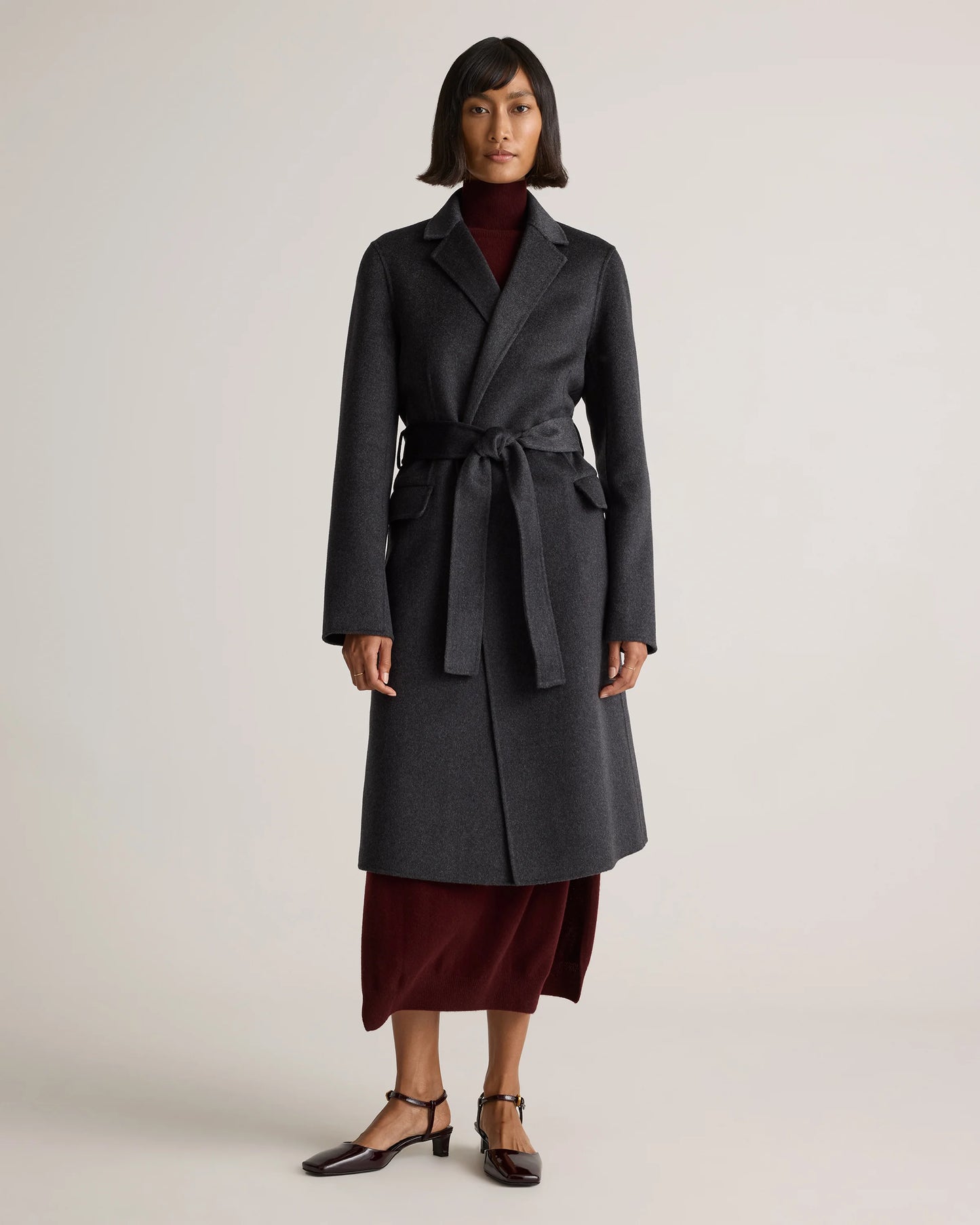 100% Mongolian Cashmere Double-Faced Wrap Coat - XS / Camel