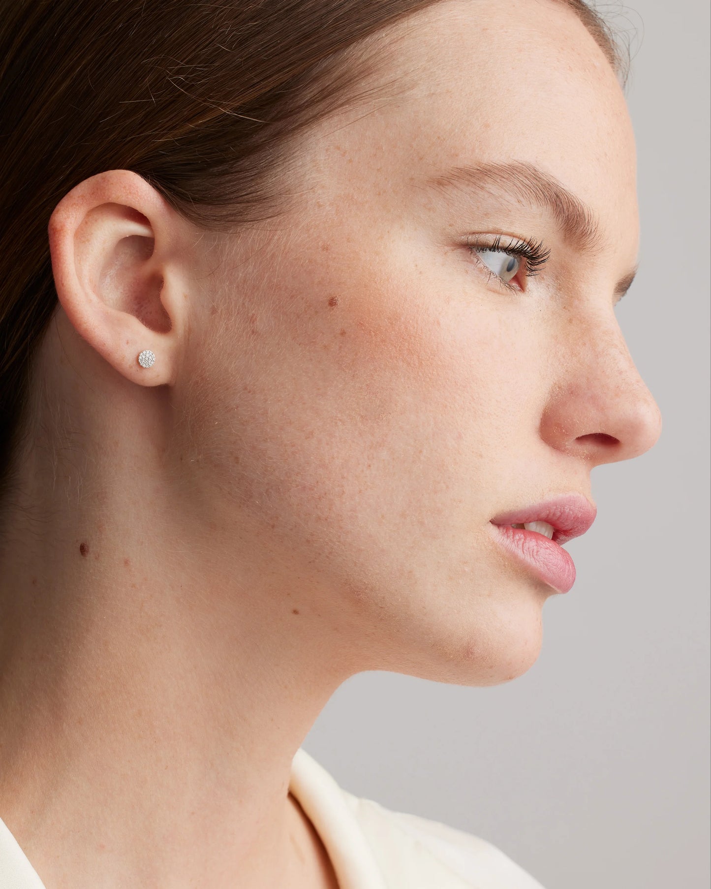 14K Gold Pave Diamond Round Studs - One Size / Yellow Gold