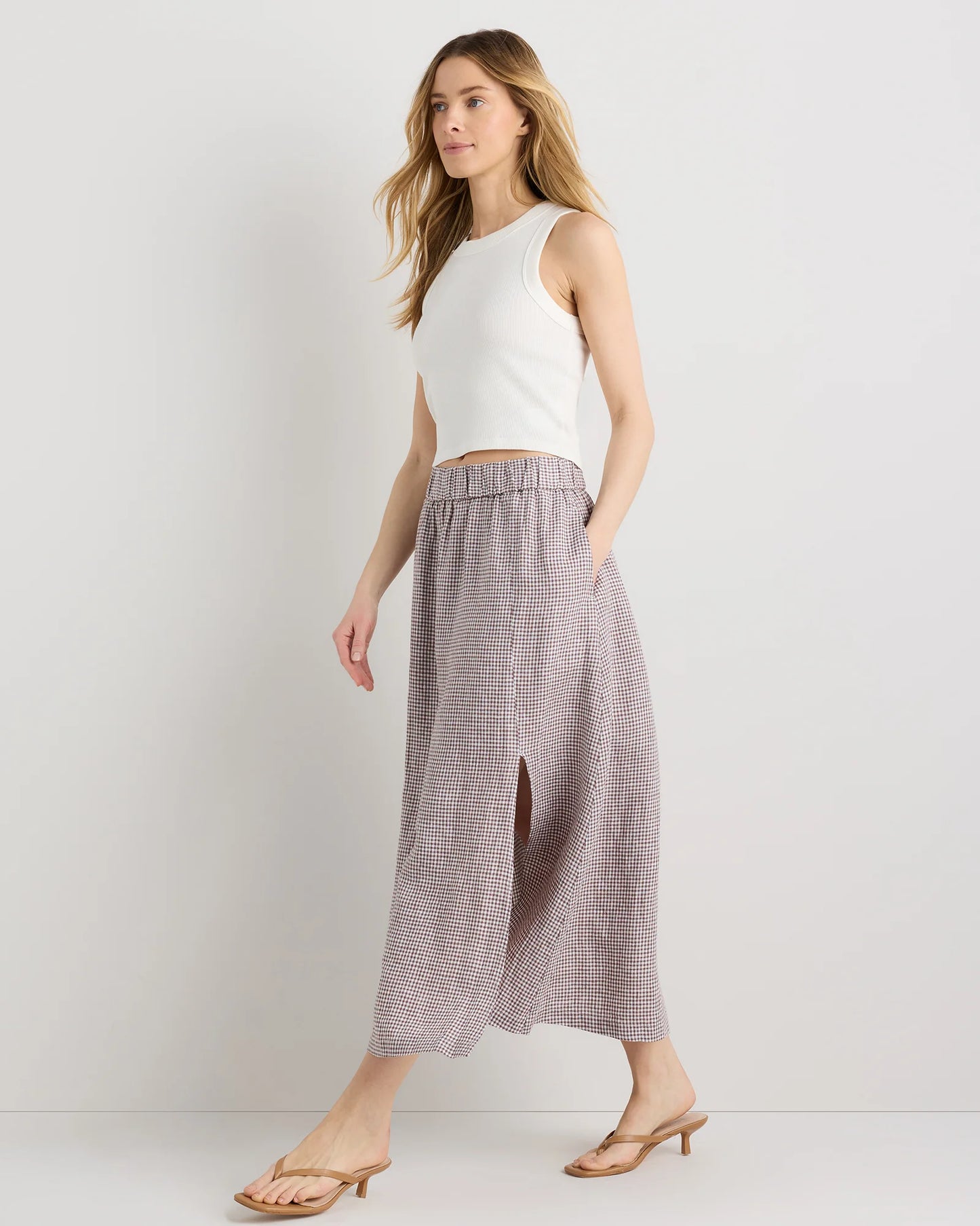 100% European Linen Maxi Skirt - XS / Classic Mini Gingham