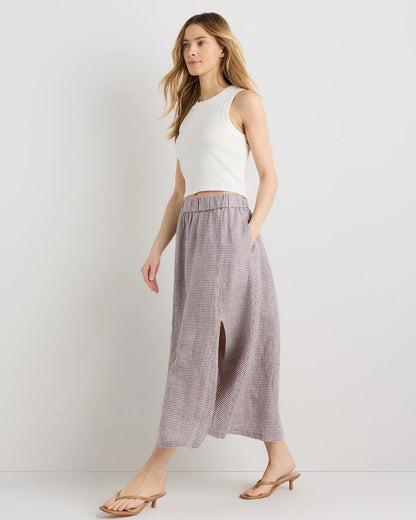 100% European Linen Maxi Skirt - XS / Classic Mini Gingham
