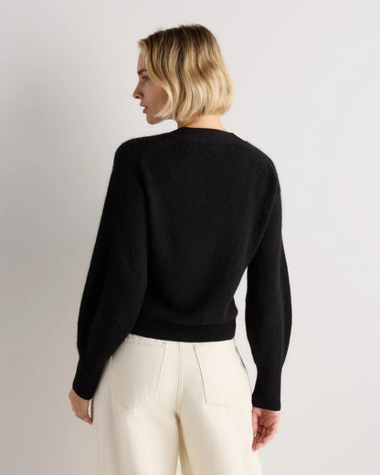Lightweight Baby Alpaca Cropped V-Neck Cardigan - XS / Smoked Charcoal