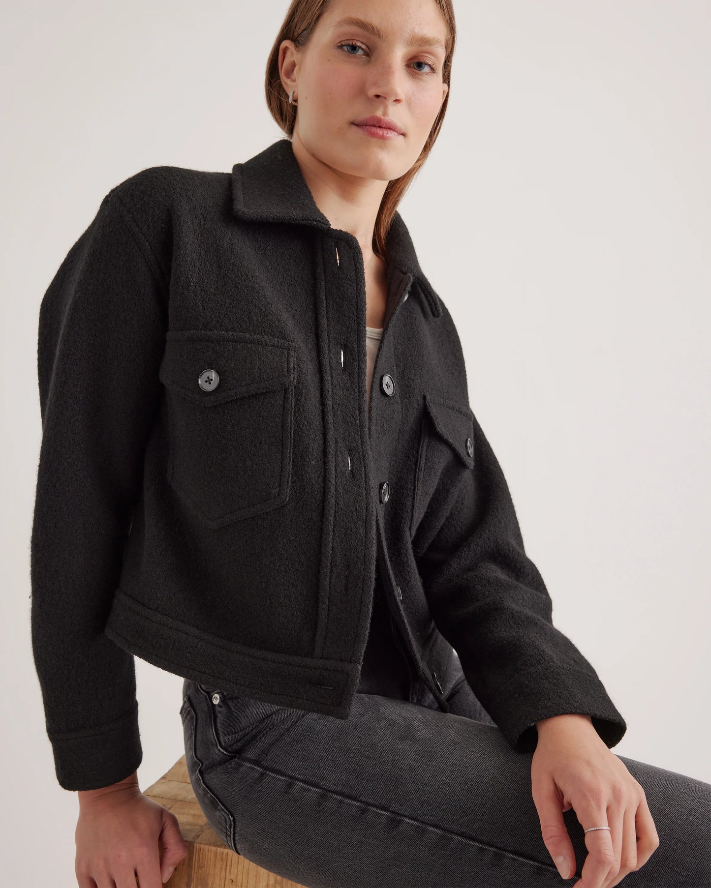 100% Merino Wool Cropped Shirt Jacket - XS / Mulled Wine