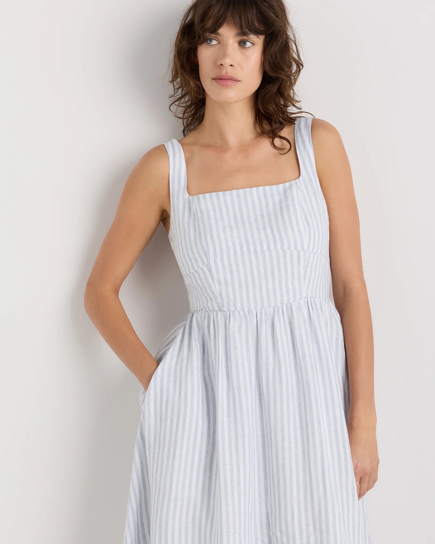 100% European Linen Fit & Flare Midi Dress - XS / Brick Red Heirloom Floral