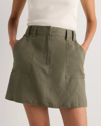 100% European Linen Utility Skort - XS / Bayberry Olive