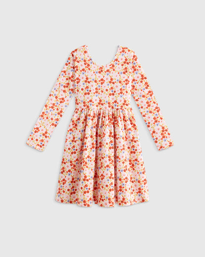 Organic Cotton Long Sleeve Skater Dress - 2T / Red Poppy Garden