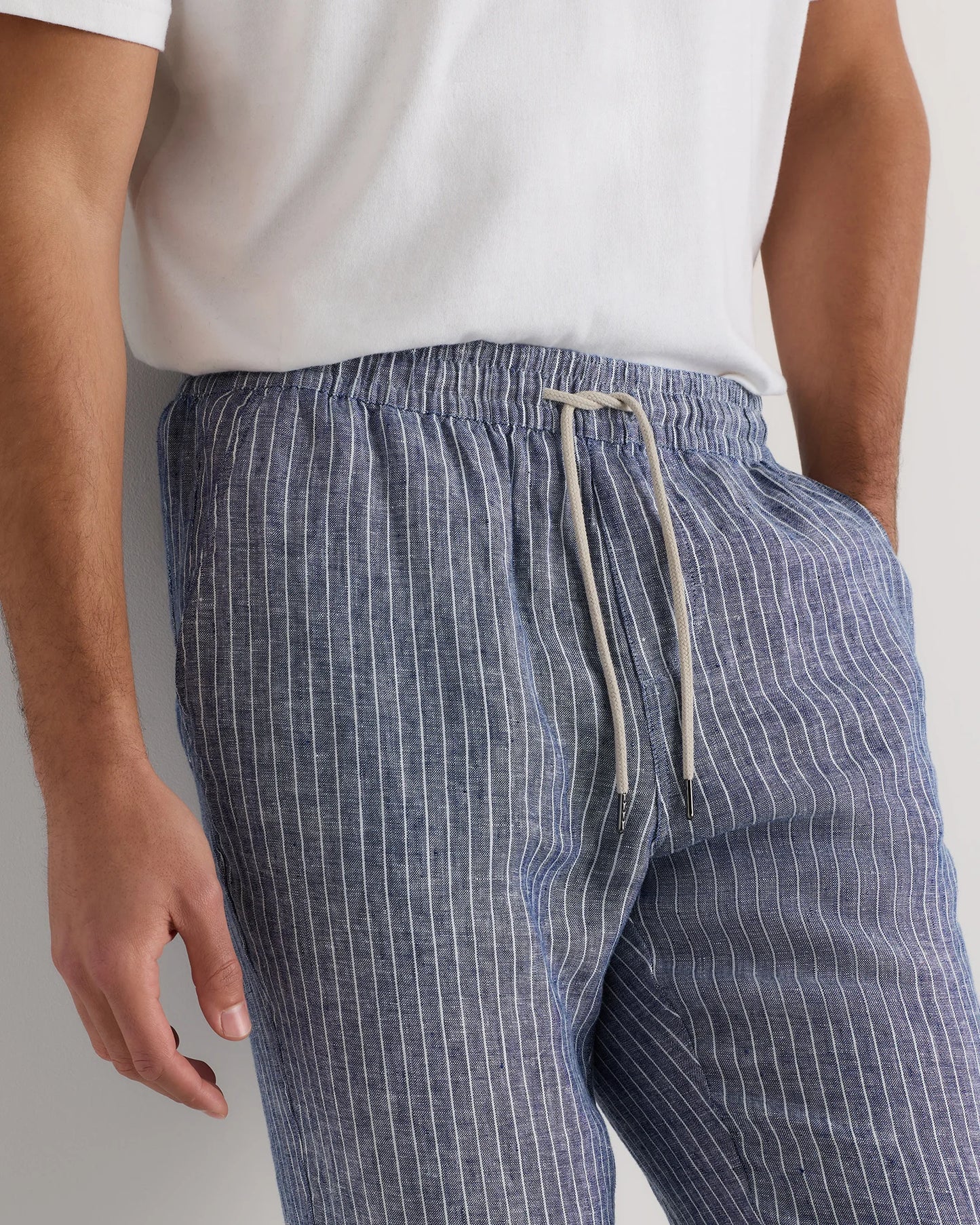 100% European Linen Drawstring Beach Pants - XS / Taupe Brown Chambray