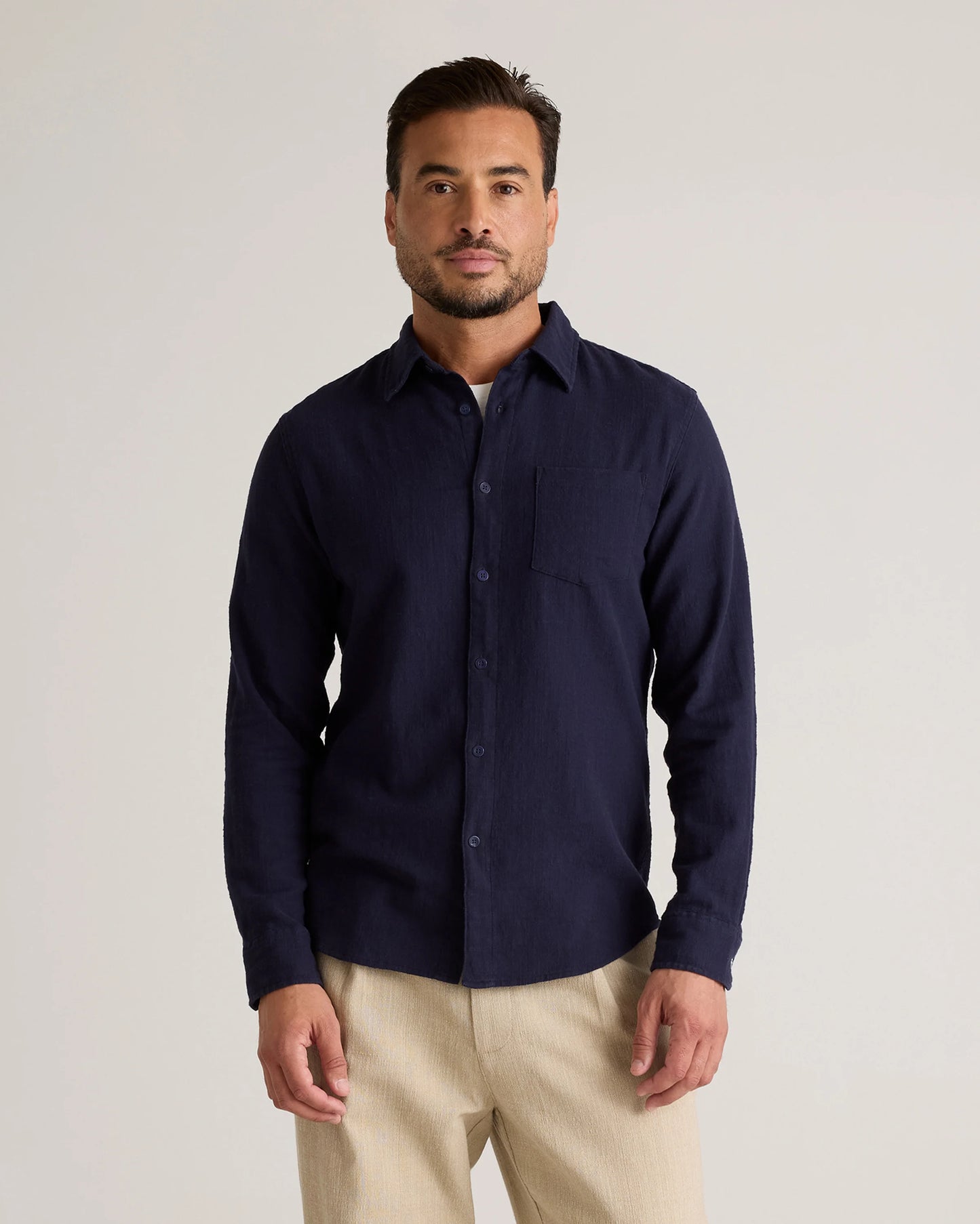 Organic Cotton Stretch Selvage Shirt - S / Mini Blue Stripe