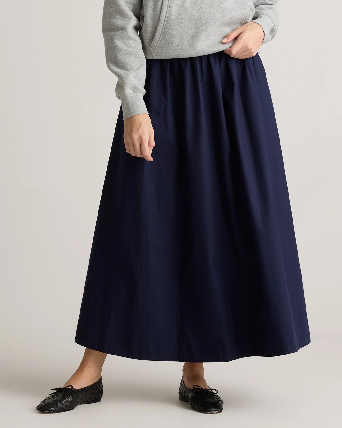 100% Organic Cotton Poplin A-line Maxi Skirt - XS / Black