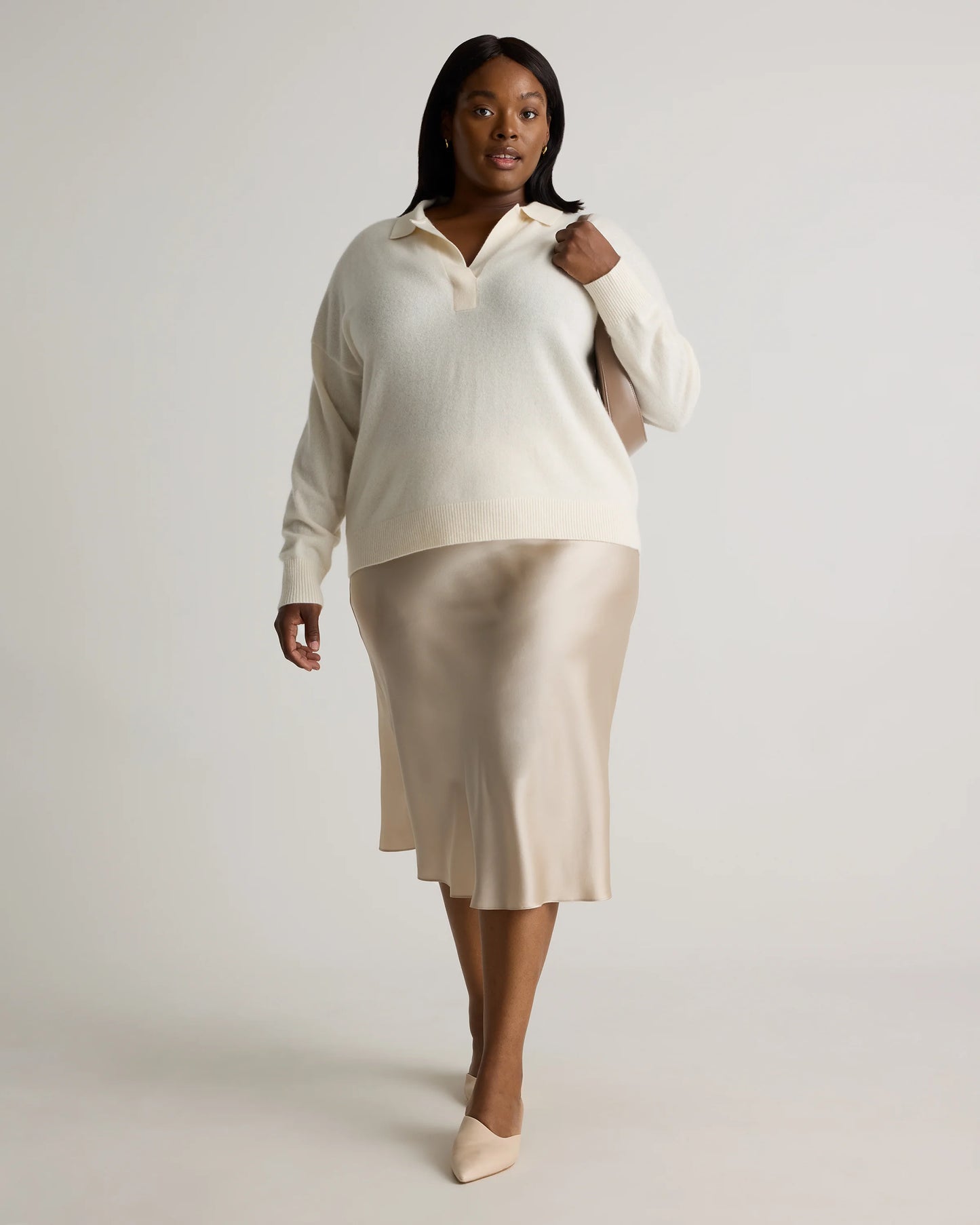 Mongolian Cashmere Polo Sweater - 1X / Ivory