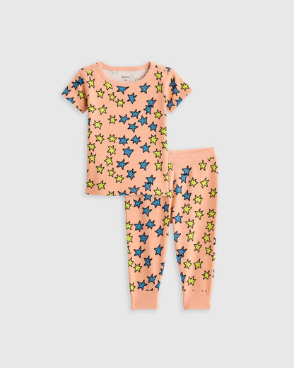 100% Organic Cotton Short Sleeve and Pant Pajama Set - 12-18M / Planets