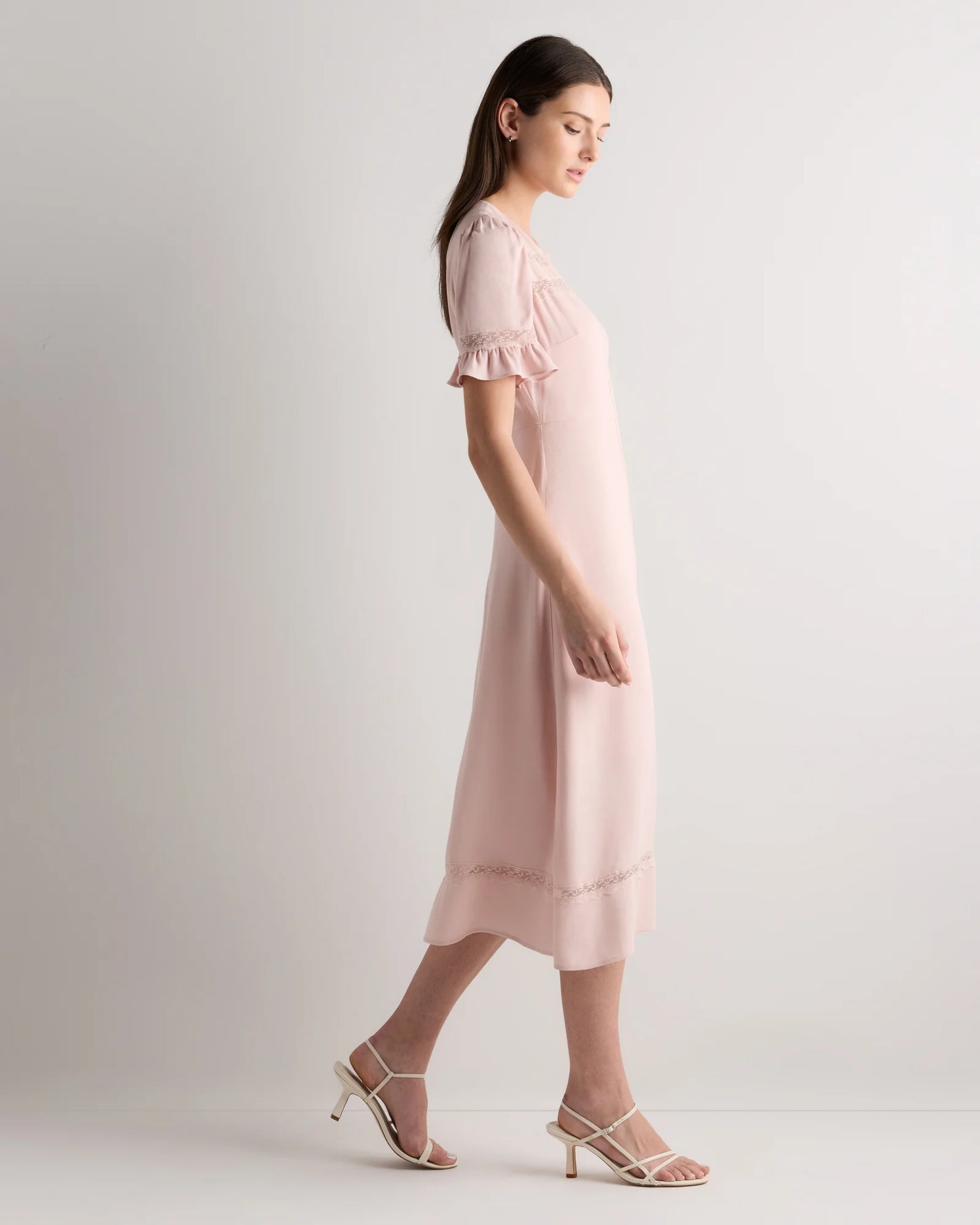 Lightweight Crepe Lace Inset Midi Dress - XS / Moonstone Blue
