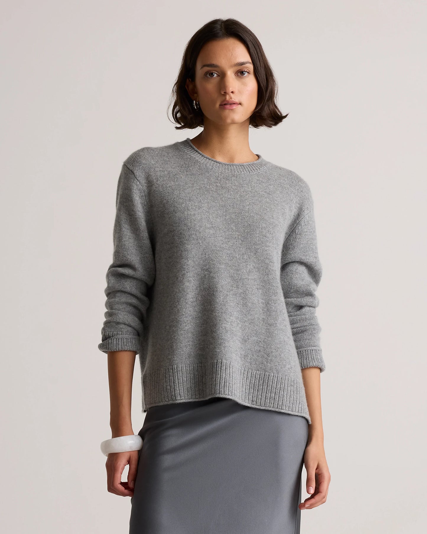 Mongolian Cashmere Boxy Crewneck Sweater - XS / Faded Denim/Brown/Ivory Variegated Stripe