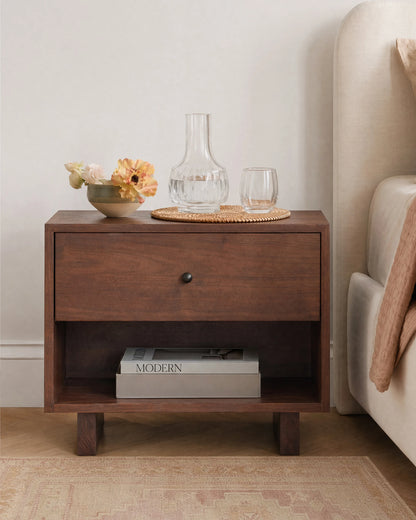Solid Wood Platform 1-Drawer Nightstand - One Size / Walnut Brown