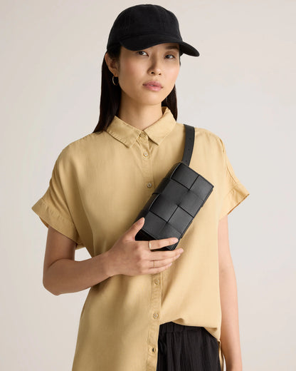 Italian Leather Handwoven Box Belt Bag - One Size / Black