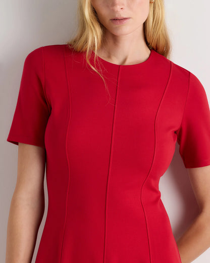 Ultra-Stretch Ponte Short Sleeve Midi Dress - XS / Ruby Red