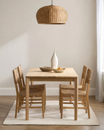 Woven Dining Chair with Solid Oak Frame (Set of 2) - Set of 2 / Golden Tan
