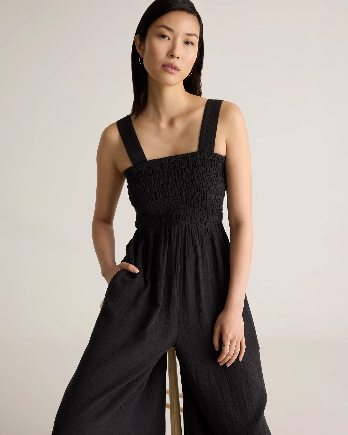 100% Organic Cotton Gauze Smocked Wide Leg Jumpsuit - XS / Spiced Orange