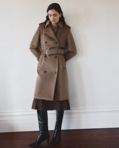 100% Mongolian Cashmere Trench Coat - XS / Heather Taupe