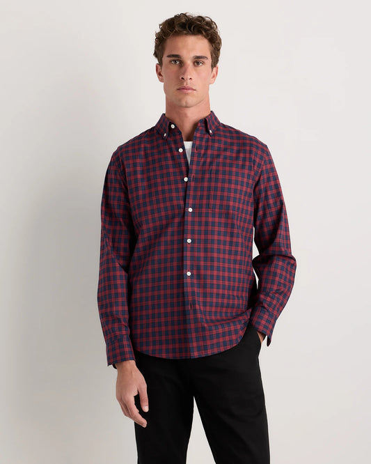 100% Organic Cotton Brushed Flannel Shirt - S / Red/Navy