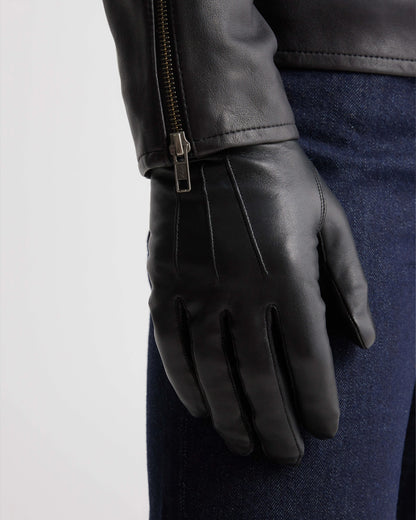 Cashmere Lined Leather Gloves - S / Black
