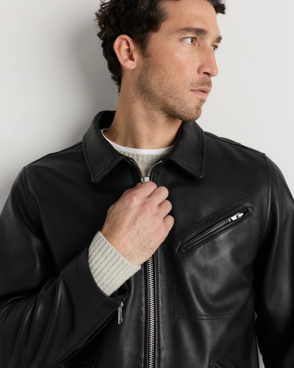 100% Washed Leather Moto Jacket - S / Dark Cognac Brown