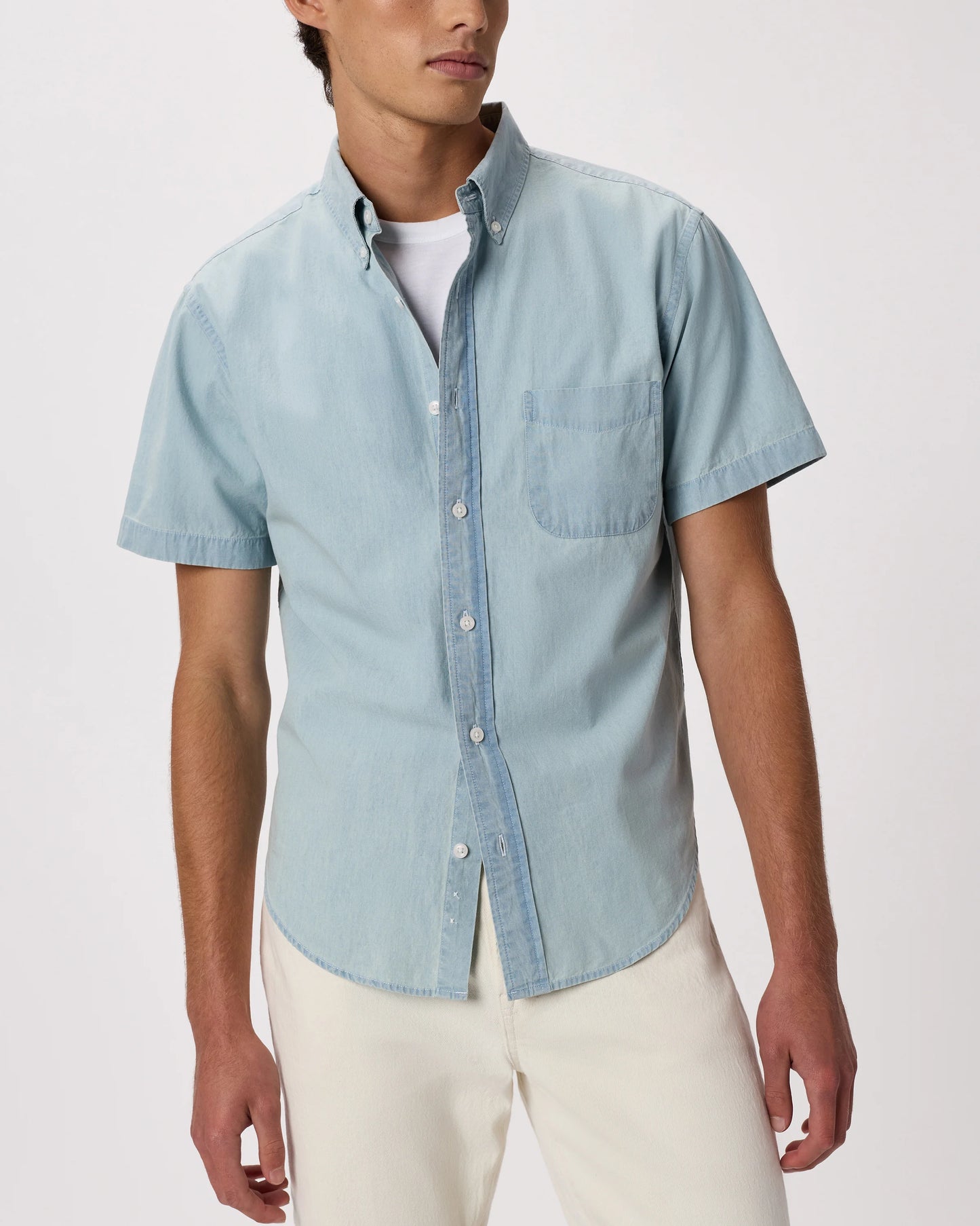 100% Organic Chambray Short Sleeve Shirt - S / Light Chambray