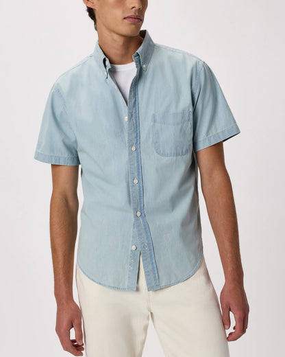 100% Organic Chambray Short Sleeve Shirt - S / Light Chambray