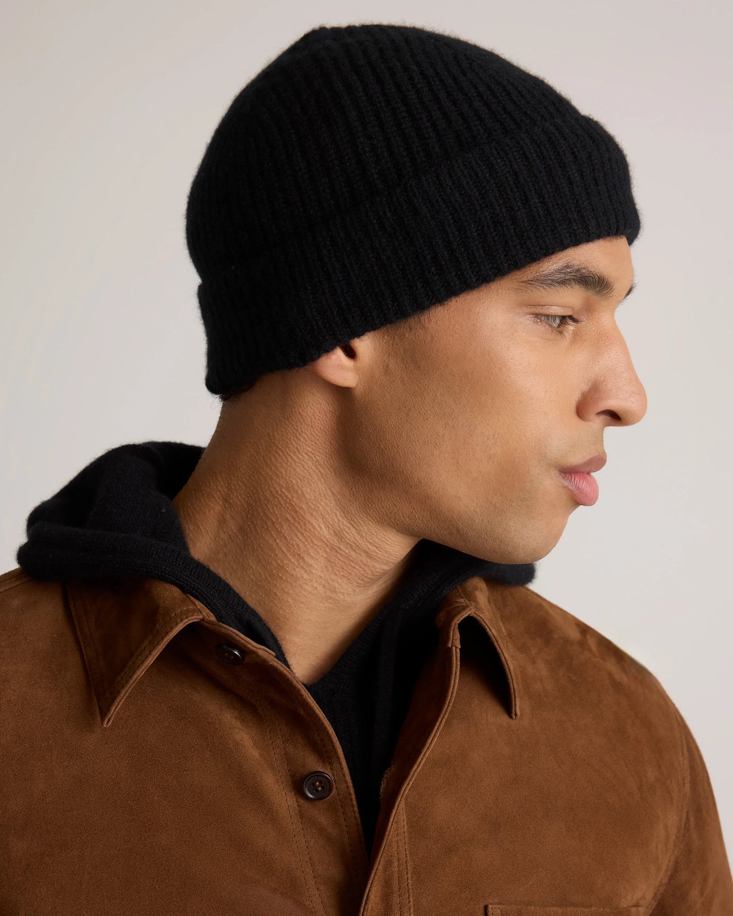 Mongolian Cashmere Ribbed Beanie - XS/S / Heather Charcoal