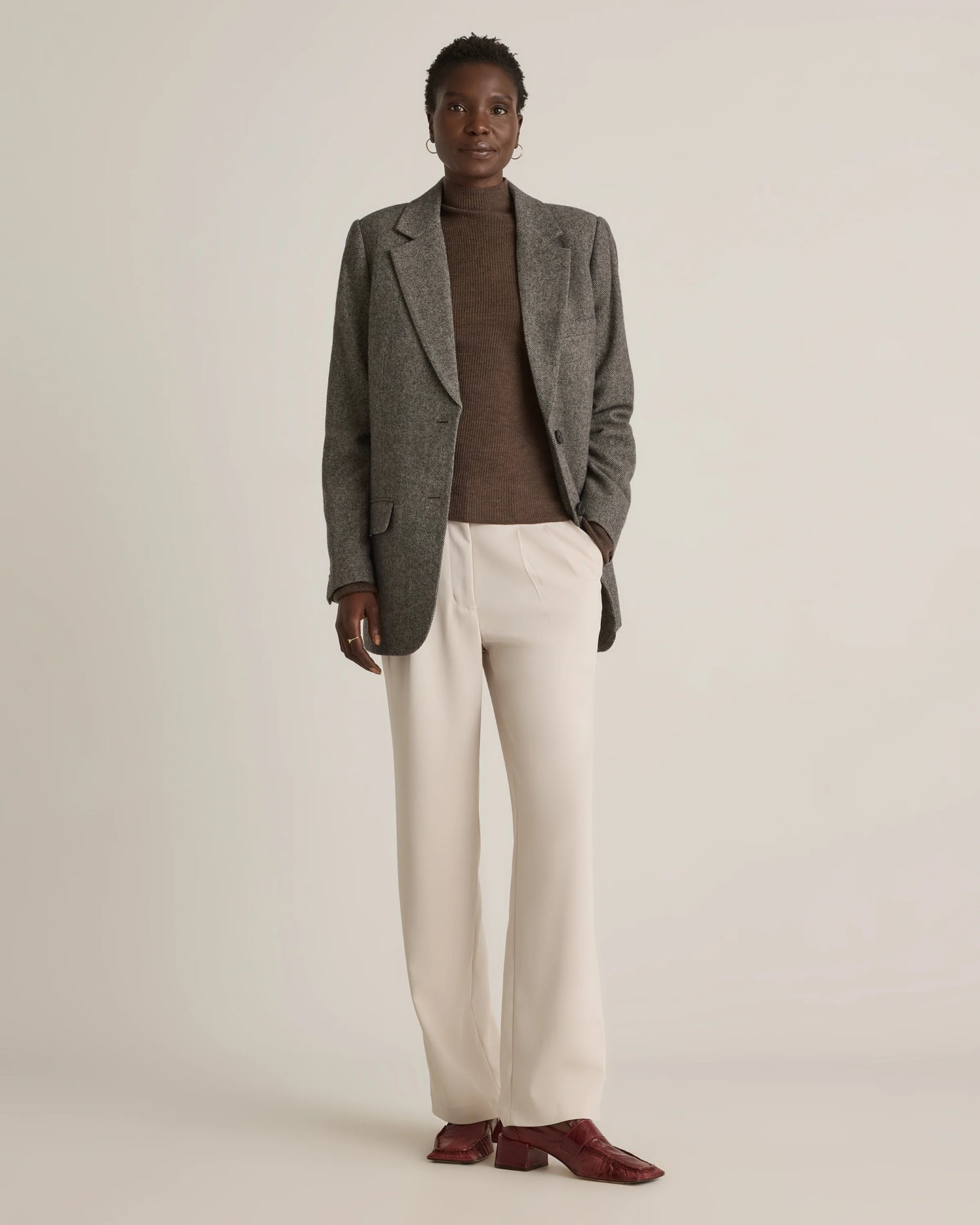 Italian Wool Oversized Blazer - XS / Textured Brown