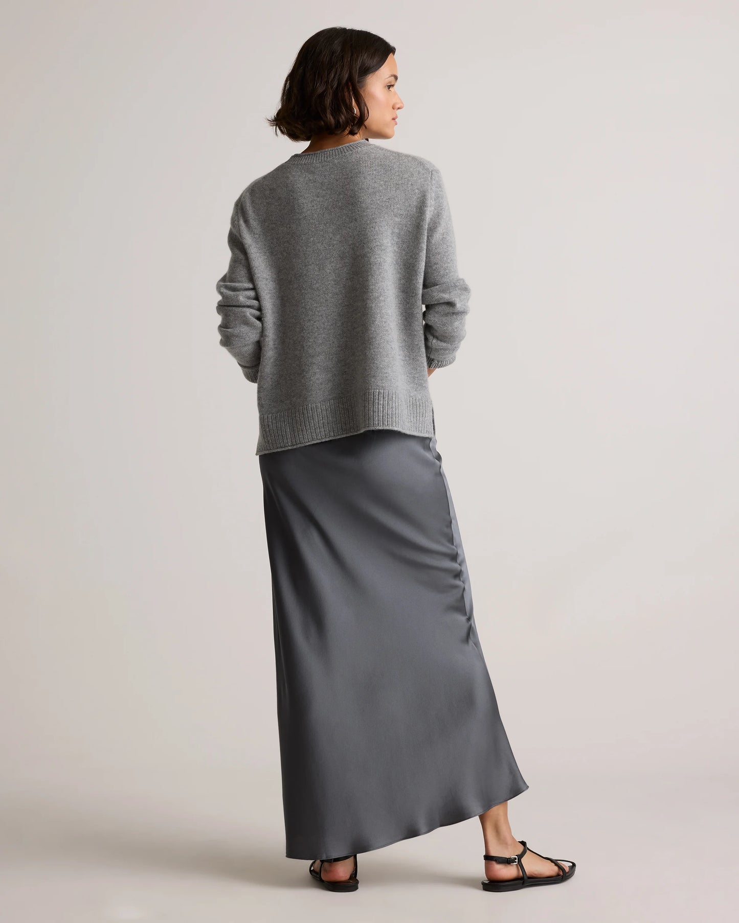Mongolian Cashmere Boxy Crewneck Sweater - XS / Faded Denim/Brown/Ivory Variegated Stripe