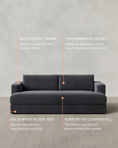 Sierra Curved Arm Sofa in Performance Velvet - 7ft / Sable